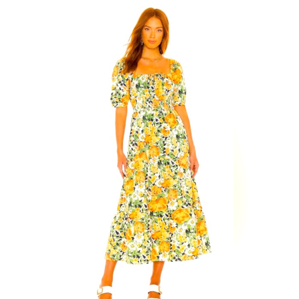 Faithful The Brand 100% Cotton Midi Floral Dress 2 Yellow Spring Easter … - Picture 2 of 14